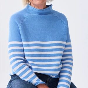 Alice Walk Striped Cotton Mock Neck Sweater in Hydrangea Blue